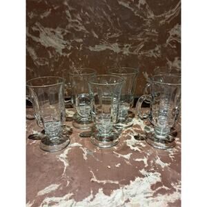 Set/6 Libbey Fundamentals Milan Irish Coffee Clear Glass Pedestal Mugs EUC